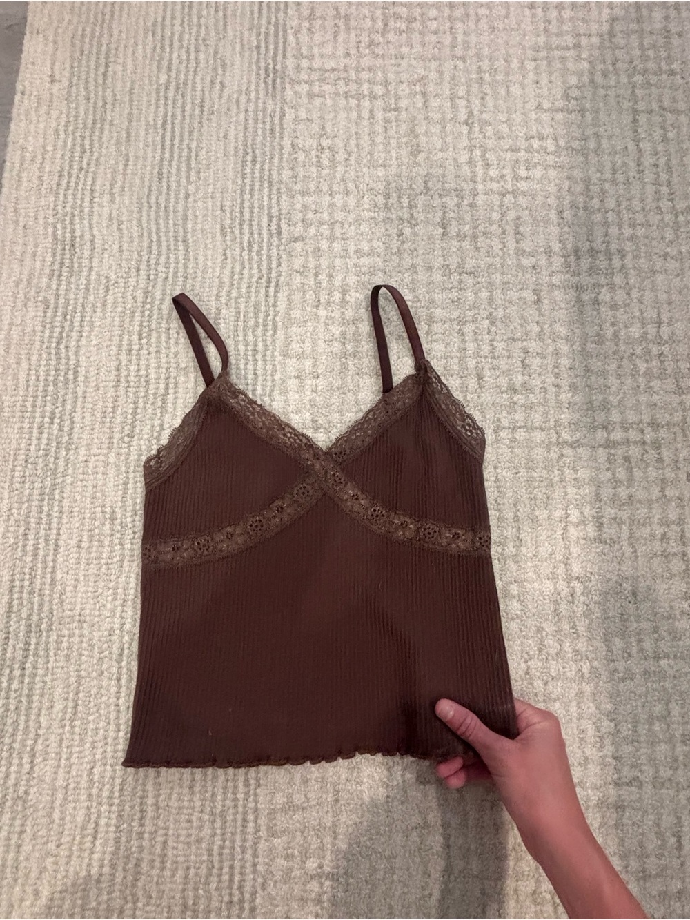 BDG Brown Lace-Trim Ribbed Camisole